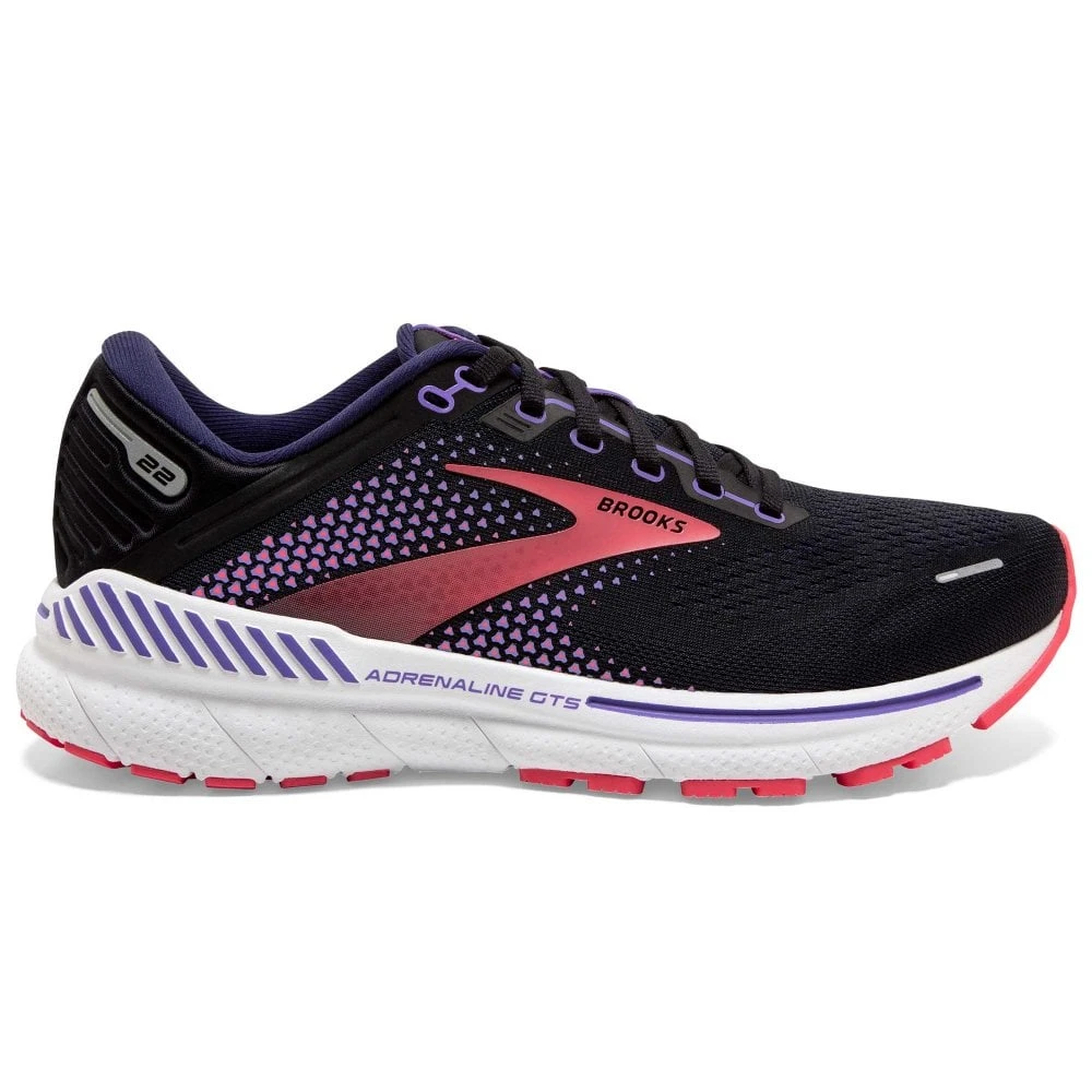 BROOKS Adrenaline GTS 22 Womens Running Shoes Black/Purple/Coral 1 BROOKS Adrenaline GTS 22 Womens Running Shoes Black/Purple/Coral